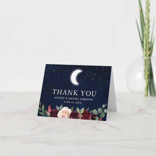 Carte De Remerciements Stars Mariages célestes Sky Moon Note florale (Devant)
