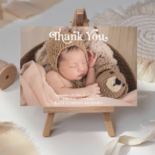 Carte De Remerciements Statistiques de naissance 2 Photos Typographie Bab