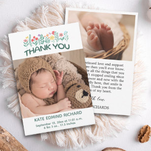 Carte De Remerciements Statistiques de naissance Photos Baby shower manus