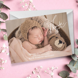 Carte De Remerciements Statistiques de naissance Photos Baby shower manus
