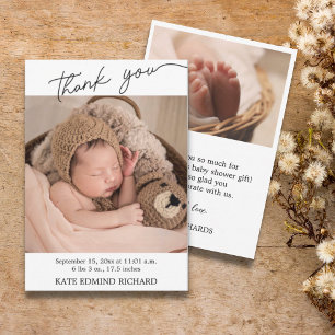 Carte De Remerciements Statistiques de naissance Photos Baby shower manus