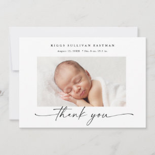 Carte De Remerciements Statistiques de photo de bébé de script simple
