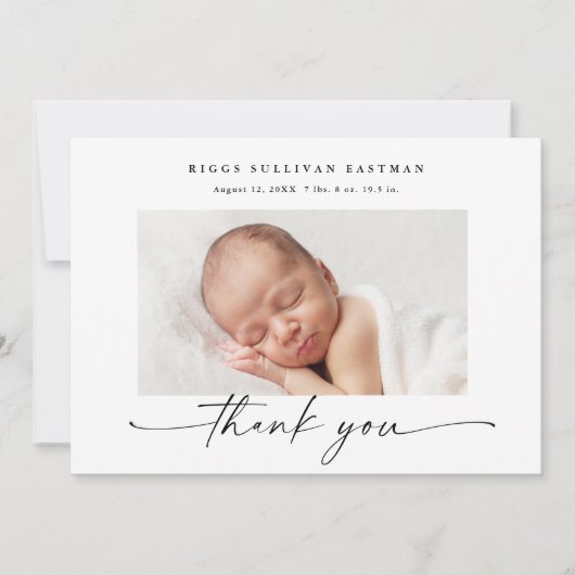Carte De Remerciements Statistiques de photo de bébé de script simple (Devant)