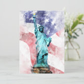 Carte De Remerciements Statue de la Liberté avec aquarelle drapeau (Debout devant)