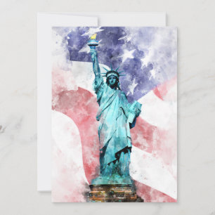 Carte De Remerciements Statue de la Liberté avec aquarelle drapeau