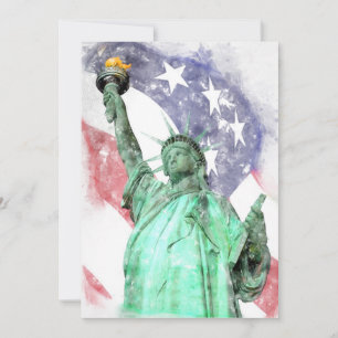 Carte De Remerciements Statue de la Liberté closeup avec drapeau aquarell