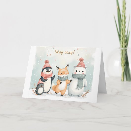 Carte De Remerciements Stay Cozy Winter Animals Greeting Card (Devant)