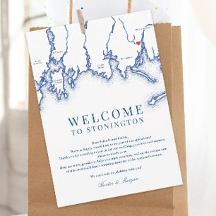 Carte De Remerciements Stonington CT Map Mariage Welcome Letter Marine Bl