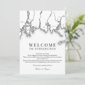 Carte De Remerciements Stonington CT Mariage Welcome Letter Noir Blanc (Debout devant)