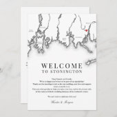 Carte De Remerciements Stonington CT Mariage Welcome Letter Noir Blanc (Devant / Derrière)