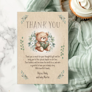 Carte De Remerciements Storbook Teddy Bear Sage Tan Baby shower Vintage