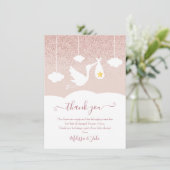 Carte De Remerciements Stork Rose Gold Star Parties scintillant Baby show (Debout devant)