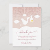 Carte De Remerciements Stork Rose Gold Star Parties scintillant Baby show (Devant)