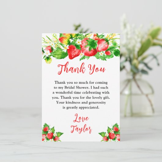 Carte De Remerciements Strawberries and Daisies Bridal Shower (Debout devant)