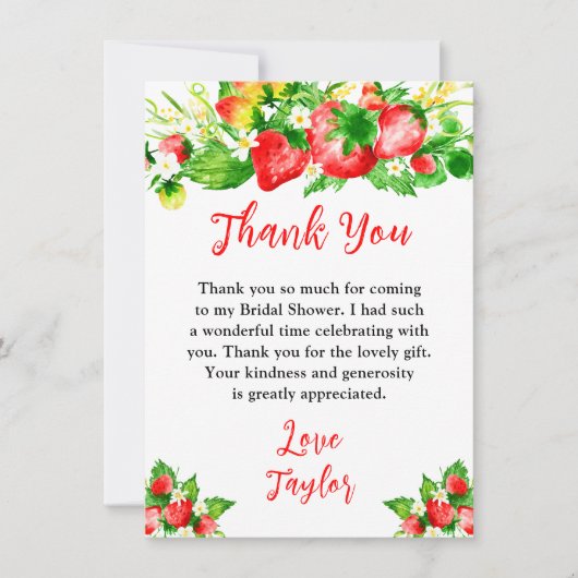 Carte De Remerciements Strawberries and Daisies Bridal Shower (Devant)