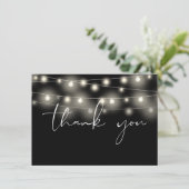 Carte De Remerciements String Lights Black And White Script Calligraphy (Debout devant)