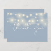 Carte De Remerciements String Lights Dusty Blue Script Calligraphy (Devant / Derrière)