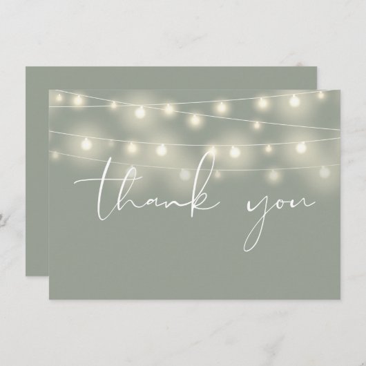 Carte De Remerciements String Lights Sage Green Script Calligraphy (Devant / Derrière)