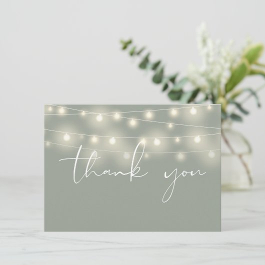 Carte De Remerciements String Lights Sage Green Script Calligraphy (Debout devant)