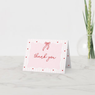 Carte De Remerciements Stripe Rose Cœur Rouge Petit Chéri Anniversaire