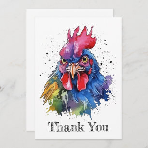 Carte De Remerciements Style d'aquarelle de poulet du coq du pays
