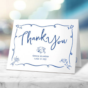 Carte De Remerciements Style de doodle dessiné à la main bleu pour la rem
