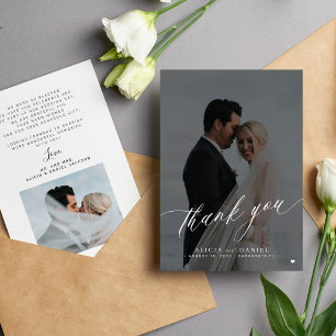 Carte De Remerciements Style moderne élégant photo noir blanc mariage