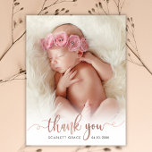 Carte De Remerciements Style Rose Gold Script Overlay texte Baby Photo