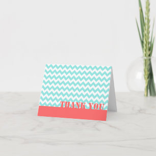 Carte De Remerciements Stylish Aquamarine et Coral Thank You Note