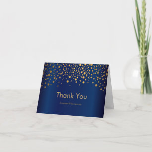 Carte De Remerciements Stylish Gold Confetti Dots Navy Blue Satin