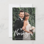 Carte De Remerciements Stylish script bride & groom photo overlay wedding (Devant)