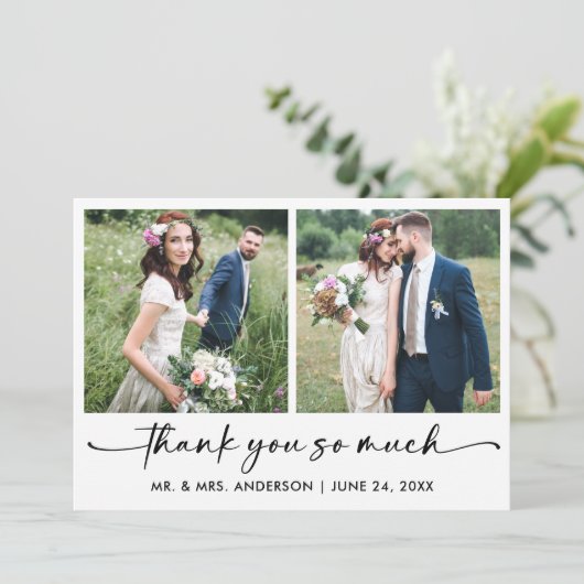 Carte De Remerciements Stylo à encre Calligraphie Script 2 Mariage photo (Debout devant)