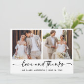 Carte De Remerciements Stylo à encre Calligraphie Script 2 Photos Mariage (Debout devant)