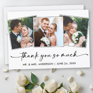 Carte De Remerciements Stylo à encre Calligraphie Script 3 Photos Mariage