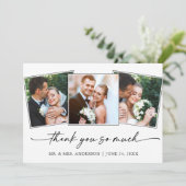 Carte De Remerciements Stylo d'encre de calligraphie moderne Mariage 3 Ph (Debout devant)