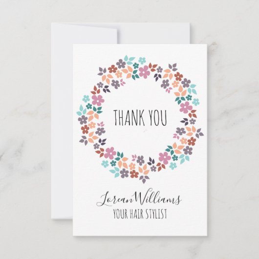 Carte De Remerciements Stylo Pastel Floral Hair Style Flower Wreath (Devant)