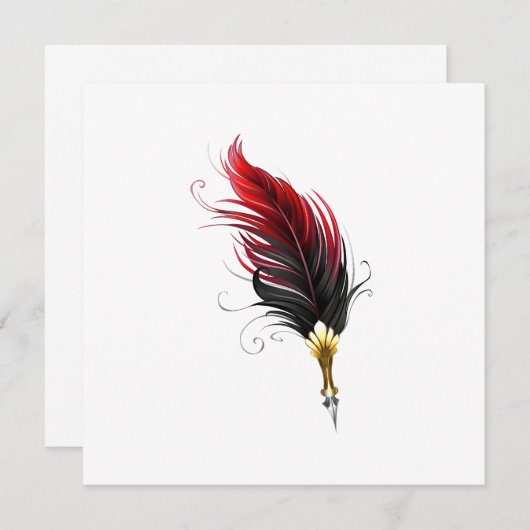 Carte De Remerciements Stylo rouge en plumes avec nib or (Devant / Derrière)