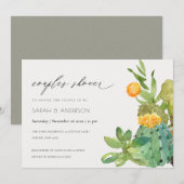 Carte De Remerciements Succulent Cactus Faune Jaune Couples Douche Invita (Devant / Derrière)