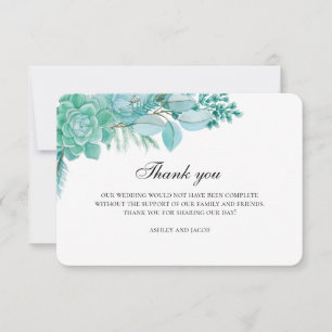 Carte De Remerciements Succulentes merci. Note de mariage à la menthe. Bo
