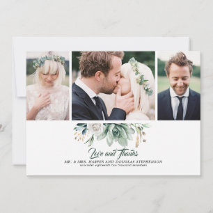 Carte De Remerciements Succulents Végétation et Rose blanche Mariage Phot