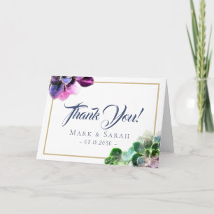 Carte De Remerciements Succulents violets avec Mariage de ligne de bronza