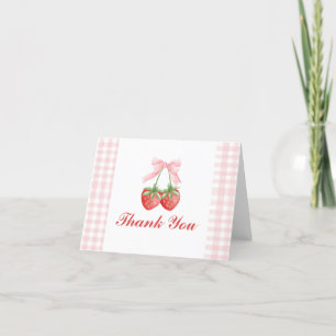 Carte De Remerciements Sucré à la fraise Anniversaire Ruban rose à carrea