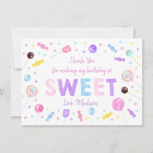 Carte De Remerciements Sucrerie Bonbons Lollipop Anniversaire (Devant)