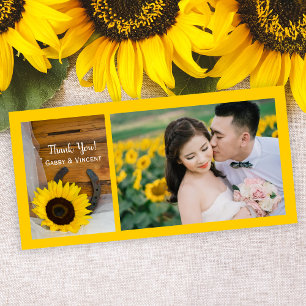 Carte De Remerciements Sunflower and Horseshoe Western Wedding Thank You