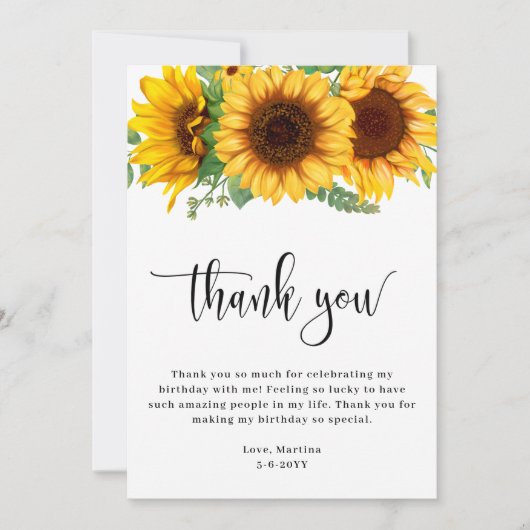 Carte De Remerciements Sunflower BIrthday (Devant)