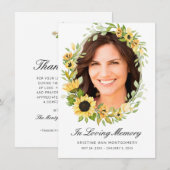 Carte De Remerciements Sunflower Black Script Cross Photo Funérailles (Devant / Derrière)