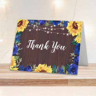 Carte De Remerciements Sunflower Bleu Floral Bordure Mariage Lumières en