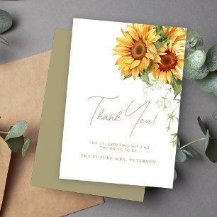 Carte De Remerciements Sunflower boho élégant script nuptiale douche