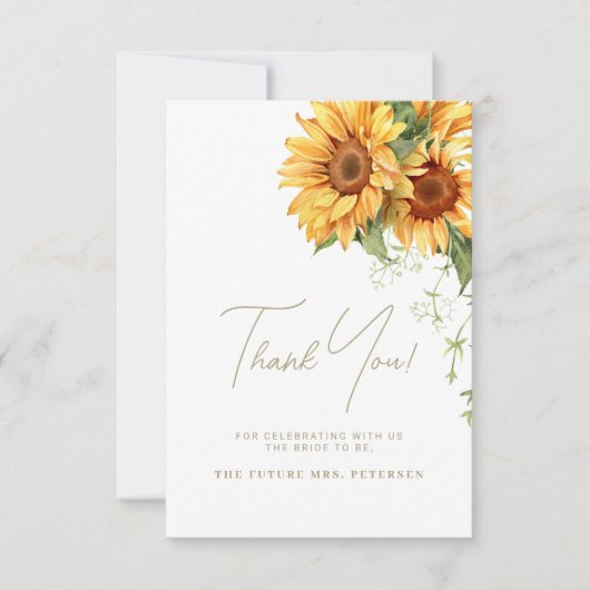 Carte De Remerciements Sunflower boho élégant script nuptiale douche (Devant)