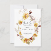 Carte De Remerciements Sunflower Boho Fleur sauvage Fête des mariées mode (Devant)